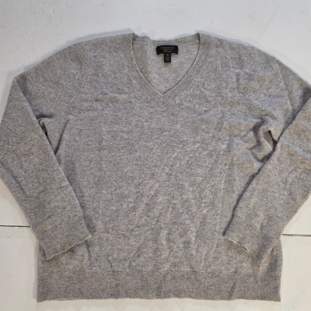 Charter Club Luxury Gray 100% Cashmere V-Neck Sweater PXL Mens Heather Knit